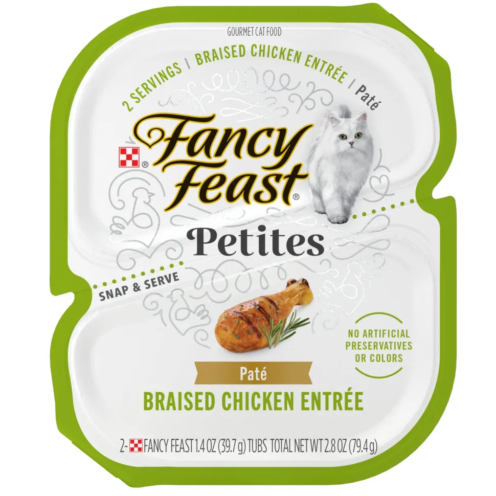 Purina Fancy Feast Petites Braised Chicken Entrée Pate Wet Cat Food Trays - 2.8 Oz - Case of 12