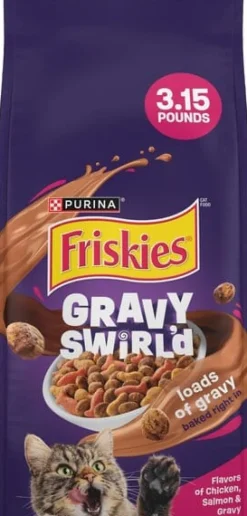 Purina Friskies Gravy Swirlers with Chicken Salmon and Dried Gravy Adult Dry Cat Food - 3.15 Lbs - Case of 4