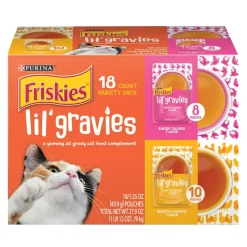 Purina Friskies Lil' Gravies Roasted Chicken and Wet Cat Food Topper Pouch - Variety Pack - 1.55 Oz - Case of 18 - 2 Pack
