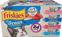 Purina Friskies Ocean Favorites Meaty Bits and Pate Salmon Tuna Seafood and Peas Canned Cat Food - Variety Pack - 5.5 Oz - 24 Count