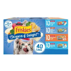 Purina Friskies Oceans of Delight Oceanfish Whitefish Tuna and Chicken in Sauce and Broth Canned Cat Food - Variety Pack - 5.5 Oz - Case of 40