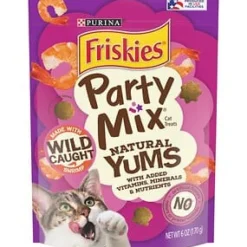 Purina Friskies Party Mix Natural Yums Wild-Caught Shrimp with Vitamins Crunchy Cat Treats - 6 Oz - Case of 6