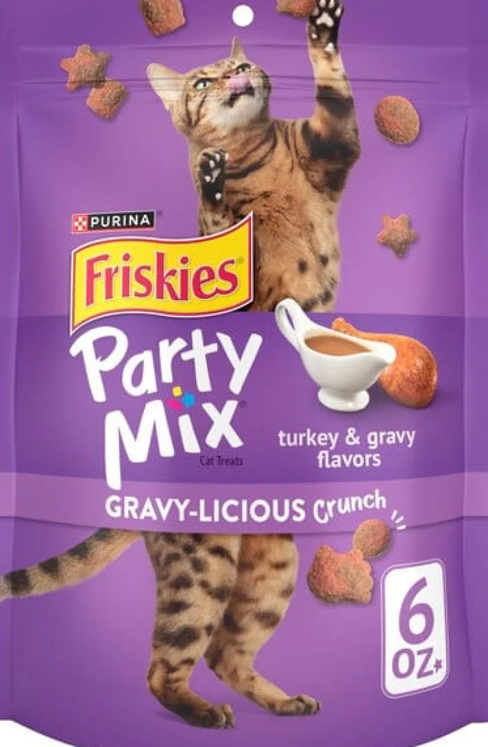 Purina Friskies Party Mix Gravy-licious Crunch Turkey and Gravy Crunchy Cat Treats - 6 Oz - Case of 6