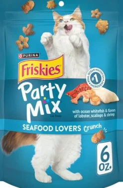 Purina Friskies Party Mix Seafood Lovers Oceanfish and Seafood Crunchy Cat Treats - 6 Oz - Case of 6