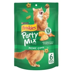 Purina Friskies Party Mix Picnic Chicken Turkey and Chedder Cheese Crunchy Cat Treats - 6 Oz - Case of 6