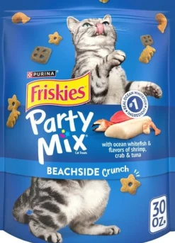 Purina Friskies Party Mix Beachside Crunch with Tuna Chicken and Seafood Crunchy Cat Treats - 30 Oz - Case of 2