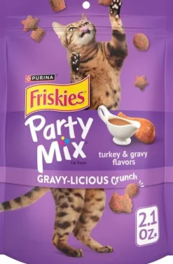 Purina Friskies Party Mix Gravy-licious Crunch Turkey and Gravy Crunchy Cat Treats - 2.1 Oz - Case of 10