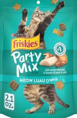 Purina Friskies Party Mix Meow Luau Whitefish Pork and Crab Crunchy Cat Treats - 2.1 Oz - Case of 10