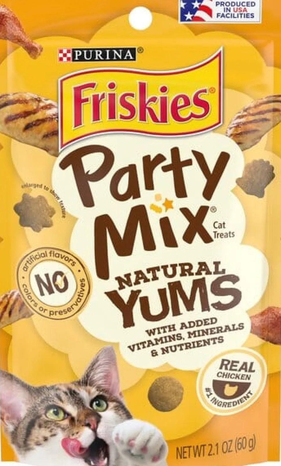 Purina Friskies Party Mix Natural Yums Chicken Crunchy Cat Treats - 2.1 Oz - Case of 10