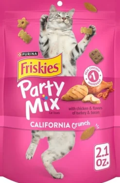 Purina Friskies Party Mix California Crunch Chicken Turkey and Bacon Crunchy Cat Treats - 2.1 Oz - Case of 10