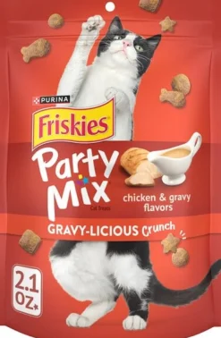 Purina Friskies Party Mix Gravy-licious Crunch Chicken and Gravy Crunchy Cat Treats - 2.1 Oz - Case of 10
