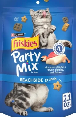 Purina Friskies Party Mix Beachside Crunch with Tuna Chicken and Seafood Crunchy Cat Treats - 2.1 Oz - Case of 10