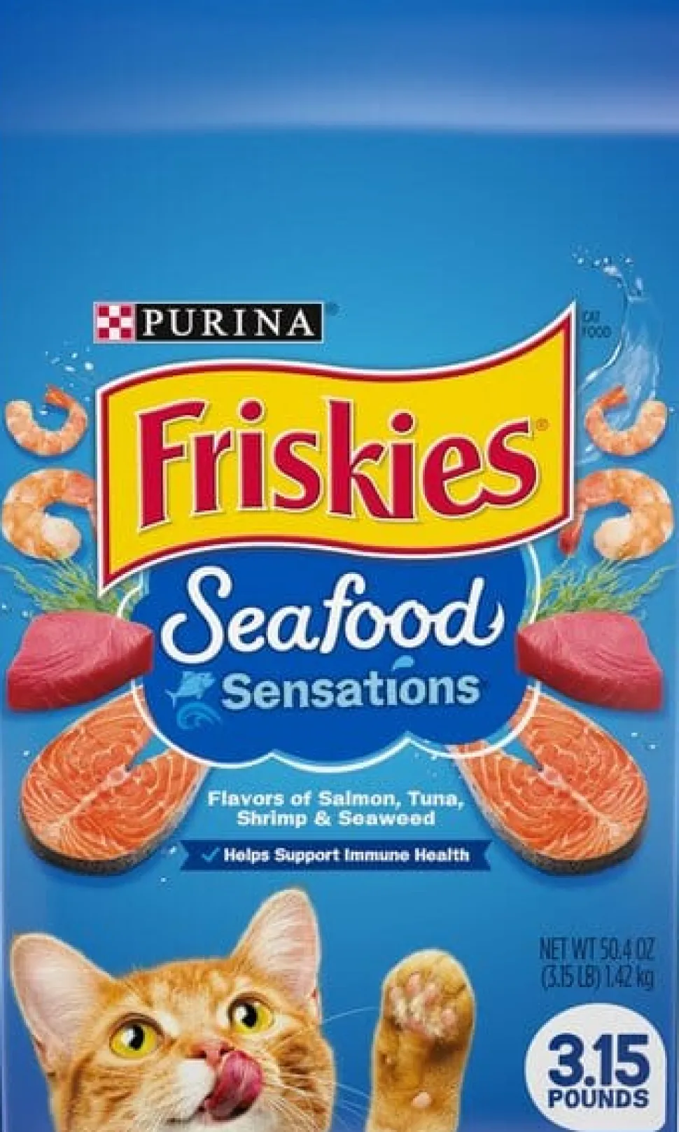 Purina Friskies Seafood Sensations Salmon Tuna Shrimp and Seaweed Adult Dry Cat Food - 3.15 Lbs - Case of 4