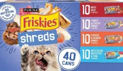 Purina Friskies Shreds Shredded Beef Chicken Turkey Fish and Cheese in Gravy and Sauce Canned Cat Food -Variety Pack - 5.5 Oz - Case of 40