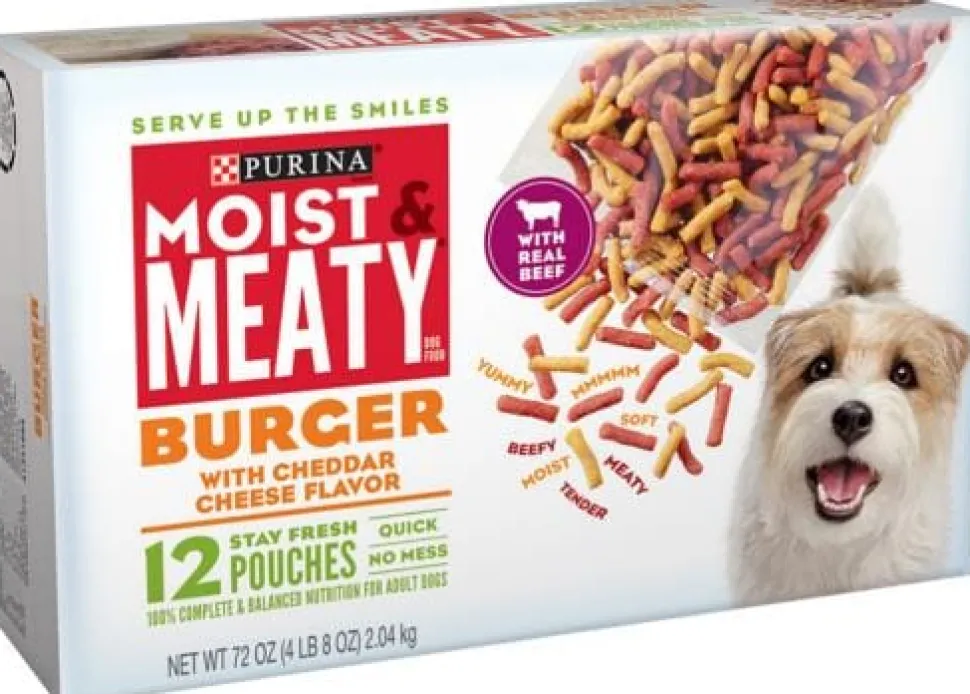 Purina Moist and Meaty Burger Beef and Chedder Cheese Flavor Dry Dog Food Pouches - 12 Pack - 72 Oz - Case of 4