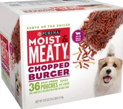 Purina Moist and Meaty Chopped Burger real Beef Dry Dog Food Pouches - 36 Pack - 216 Oz