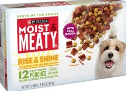 Purina Moist and Meaty Rise and Shine Awaken Bacon and Eggs Dry Dog Food Pouches - 12 Pack - 72 Oz - Case of 4