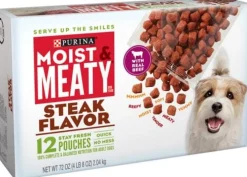 Purina Moist and Meaty Steak Flavor Dry Dog Food Pouches - 12 Pack - 72 Oz - Case of 4