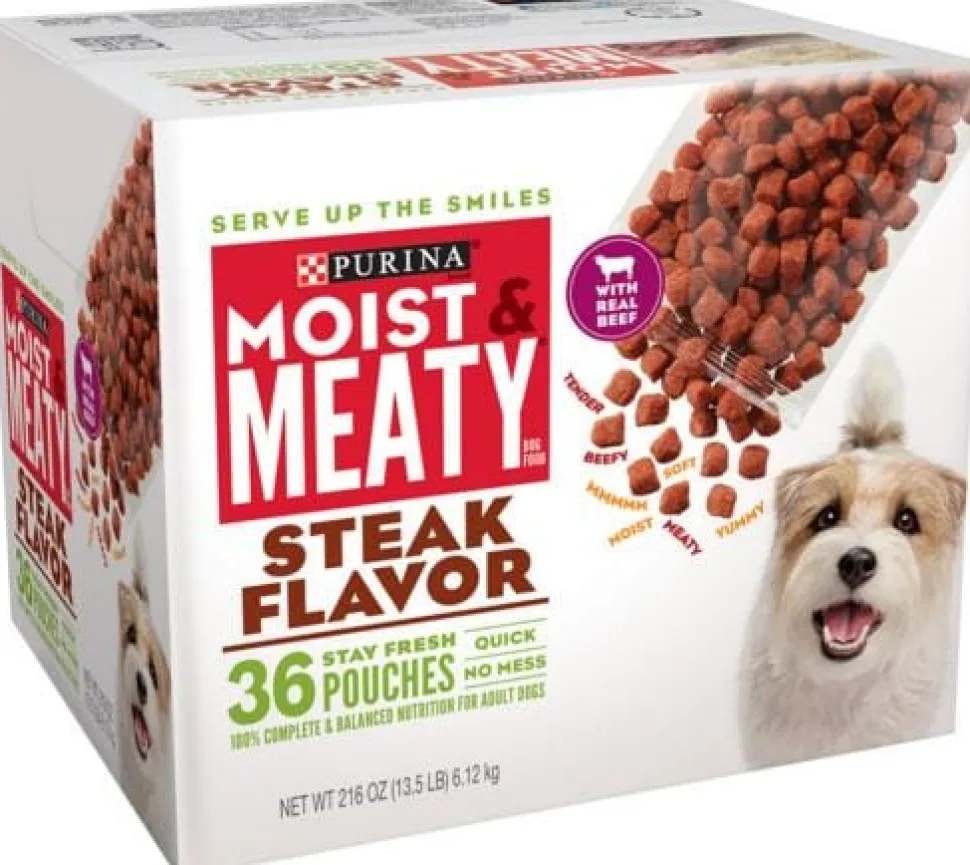 Purina Moist and Meaty Steak Flavor Dry Dog Food Pouches - 36 Pack - 216 Oz