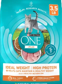 Purina One + Plus Ideal Weight and High-Protein Turkey Dry Cat Food - 3.5 Lbs - Case of 4