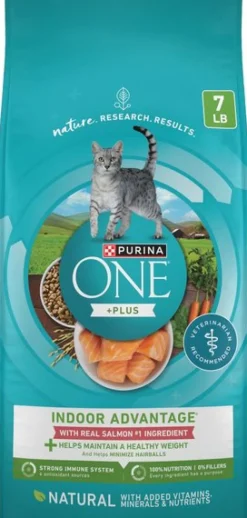 Purina One + Plus Indoor Advantage Healthy Weight and Immune Support Salmon Dry Cat Food - 7 Lbs - Case of 4