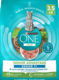 Purina One + Plus Indoor High-Protein Natural Senior 7+ Adult Dry Cat Food - 3.5 Lbs - Case of 4