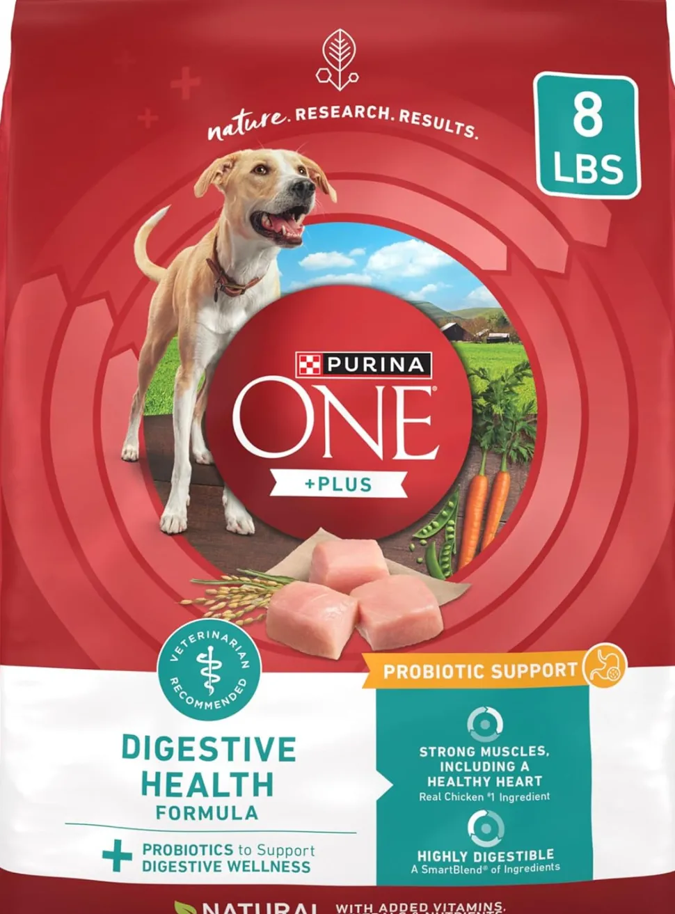 Purina One SmartBlend Digestive Health with Probiotics Tender Morsals Chicken Dry Dog Food - 8 Lbs - Case of 4