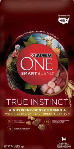 Purina One SmartBlend True Instinct Turkey and Venison Dry Dog Food - 7.4 Lbs - Case of 4