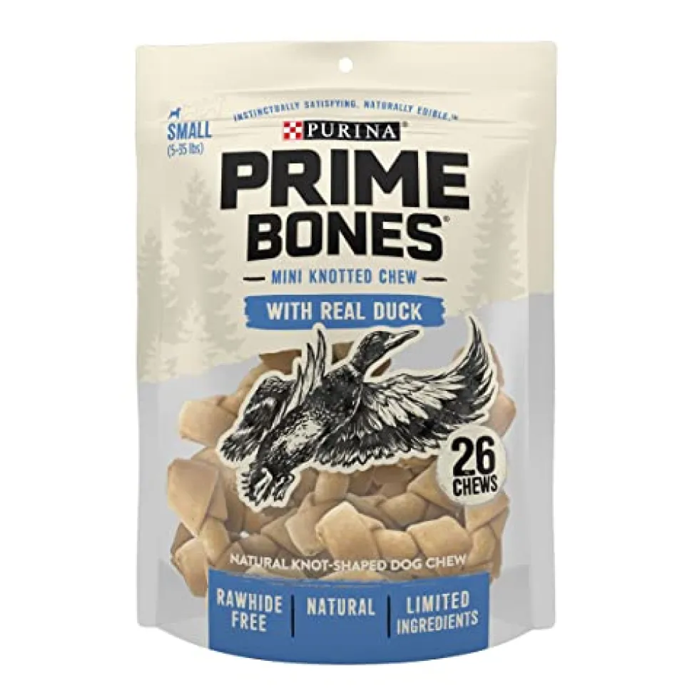 Purina Prime Bone Mini Knotted Duck Natural Hard Chews Dog Treats - 16.5 Oz - Case of 4
