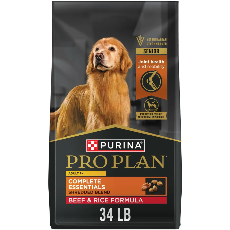 Purina Pro Plan Complete Essentials Shredded Blend Beef and Rice 7+ Senior Adult Small-Breed Dry Dog Food - 34 Lbs