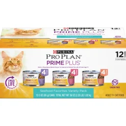 Purina Pro Plan Grain-Free Senior Pate Prime Plus Seafood Favorites Wet Cat Food Variety Pack