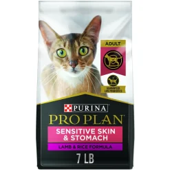 Purina Pro Plan Sensitive Skin and Stomach Lamb and Rice 7+ Senior Adult Dry Cat Food - 7 Lbs - Case of 5