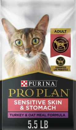 Purina Pro Plan Sensitive Skin and Stomach Turkey and Oatmeal Dry Cat Food - 5.5 Lbs - Case of 5