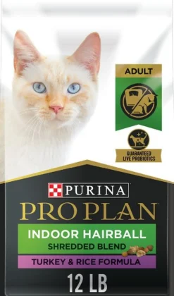 Purina Pro Plan Shredded Blend Hairball Control Turkey and Rice Indoor Adult Dry Cat Food - 12 Lbs