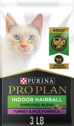 Purina Pro Plan Shredded Blend Hairball Control Turkey and Rice Indoor Adult Dry Cat Food - 3 Lbs - Case of 6