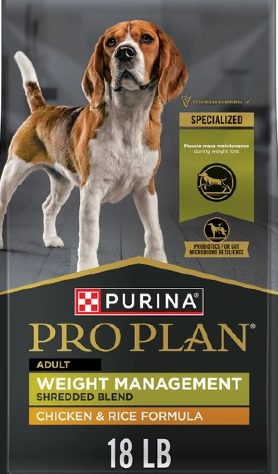 Purina Pro Plan Weight Management Shredded Blend Chicken and Rice Adult Dry Dog Food - 18 Lbs