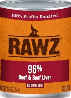 Rawz 96% Beef & Liver Pate Canned Dog Food - 12.5 oz - Case of 12