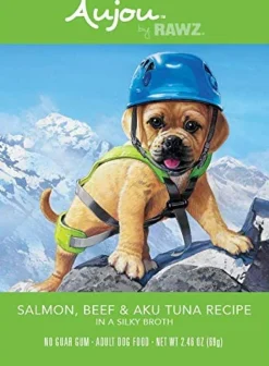 Rawz Dog Aujou Salmon, Beef & Aku Tuna Pouch Wet Dog Food - 2.46 oz - Case of 8