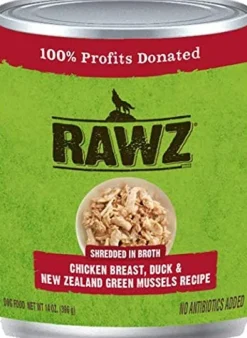Rawz Shredded Chicken Breast, Duck & NZGM Canned Dog Food - 14 oz - Case of 12