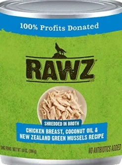 Rawz Shredded Chicken Breast, Coconut Oil & NZGM Canned Dog Food - 14 oz - Case of 12