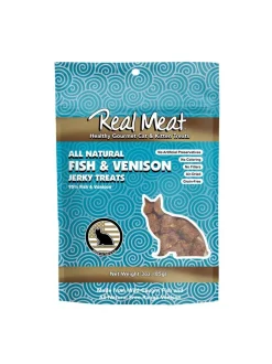 Real Meat Company Grain-Free Fish and Venison Cat Jerky Treats - 3 Oz