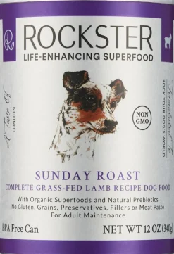 Rockster Sunday Roast Grass-Fed Lamb Premium Canned Dog Food - 12 Oz - Case of 12