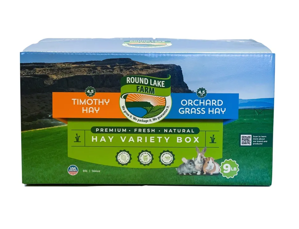 Round Lake Farms Premium Timothy and Orchard Hay for Small Animals - Variety - 9 Lbs