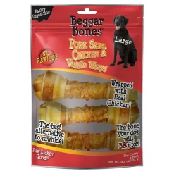 Savory Prime Beggar Bones Pork Skin, Chicken & Veggie Wraps Dog Treats - Large - 3 Pack