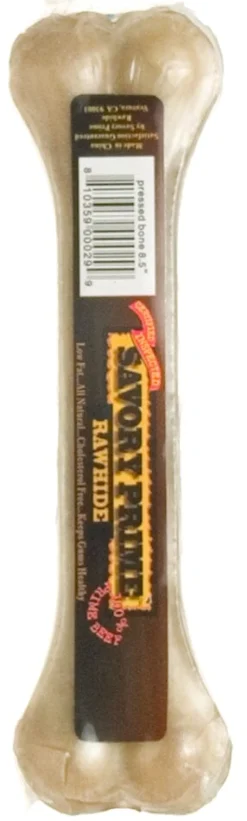 Savory Prime Pressed Rawhide Bones Bulk Natural - 8.5 in