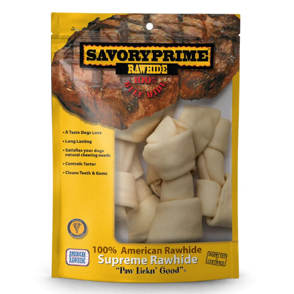 Savory Prime Supreme Knotted Rawhide Bones Bagged Natural - 6-7 in - 6 Pack