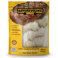 Savory Prime Supreme Knotted Rawhide Bones Bagged Natural - 4-5 in - 4 Pack