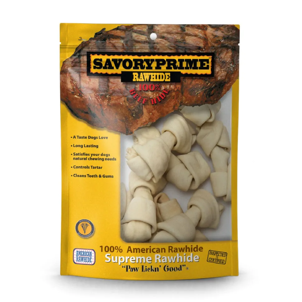 Savory Prime Supreme Knotted Rawhide Bones Bagged Natural - 4-5 in - 20 pk