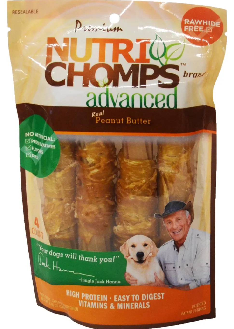 Scott Pet Nutri-Chomps Advanced Twists Peanut Butter Wrapped in Chicken Natural Dog Chew Treats - 4 Count