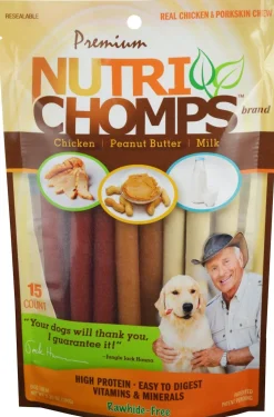 Scott Pet Nutri-Chomps Rawhide-Free Assorted Mini Pork Twists with Chicken Peanut Butter and Milk Natural Dog Chew Treats - Mini - 15 Count